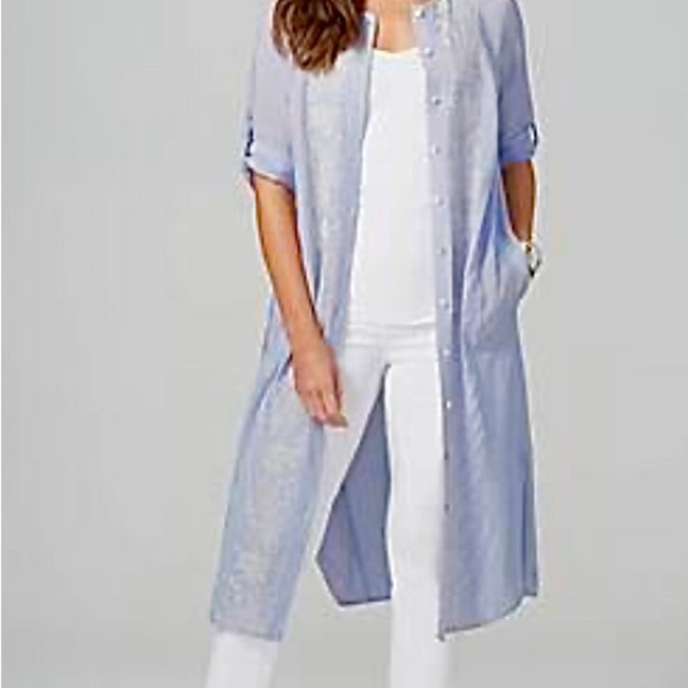 J. Jill Long Button Up Tunic, Beach Coverup, Breezy Dress - lt. blue/periwinkle
